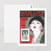 Red Lips Kus My Blues Away Songbook Hoesje Briefkaart (Voorkant / Achterkant)
