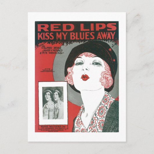 Red Lips Kus My Blues Away Songbook Hoesje Briefkaart (Voorkant)