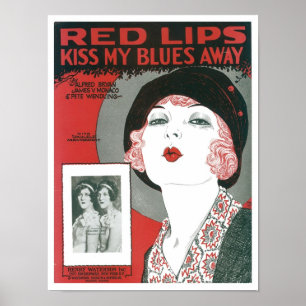 Red Lips Kus My Blues Away Songbook Hoesje Poster