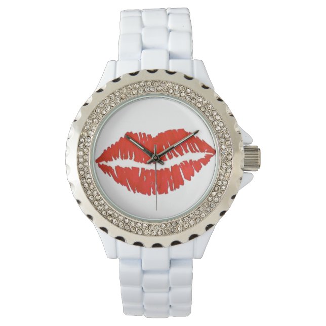 Red Lips Lip Lipstick Kiss Valentijnsdag Watch Horloge (Voorkant)
