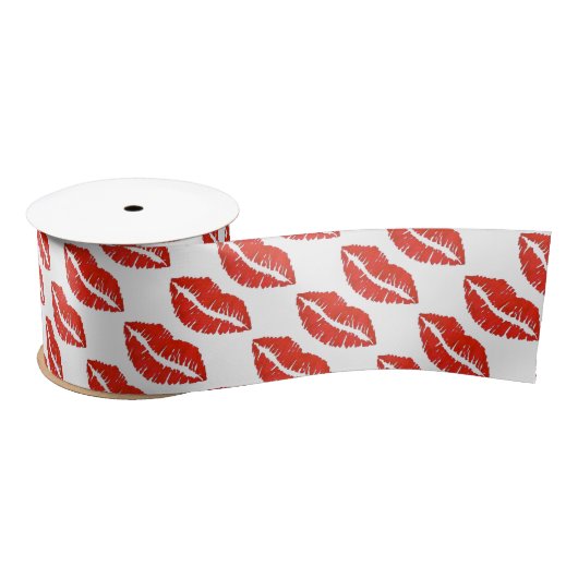Red Lips Lipstick Kiss Print Love Valentijnsdag Satijnen Lint (Spoel)