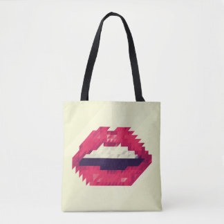 Red lips made of small triangles, pixelshipster,pi tote bag