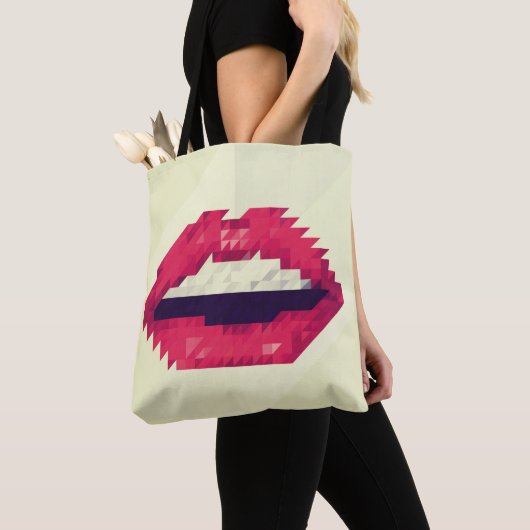 Red lips made of small triangles, pixelshipster,pi tote bag (Dichtbij)