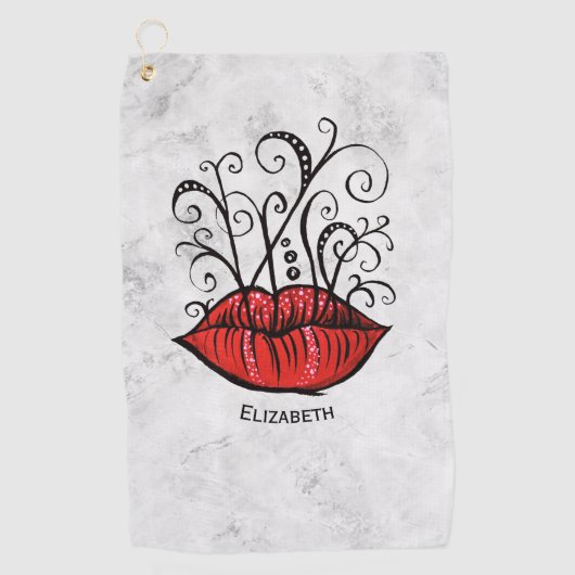 Red Lips Make-up Artiest Naam Golfhanddoek (Voorkant)