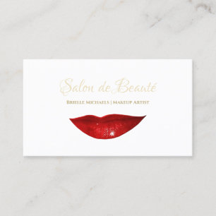Red Lips Make-up Artist Elegant Gold Script Visitekaartje