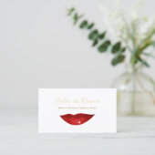 Red Lips Make-up Artist Elegant Gold Script Visitekaartje (Staand voorkant)