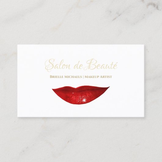 Red Lips Make-up Artist Elegant Gold Script Visitekaartje (Voorkant)