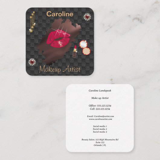 Red Lips make-up artist & parels en Pareltjes Vierkante Visitekaartje (Voorkant / Achterkant)
