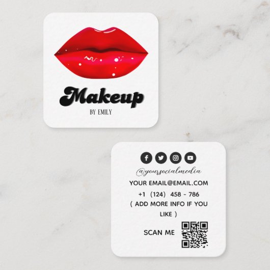 Red Lips make-up artist Vierkante Visitekaartje (Voorkant / Achterkant)