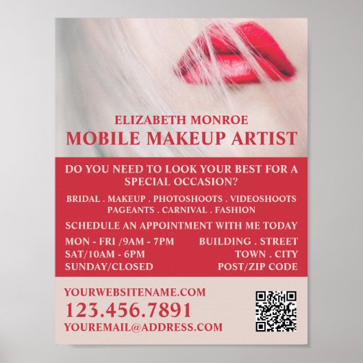Red Lips, Makeup Artist Adverteren Poster (Voorkant)