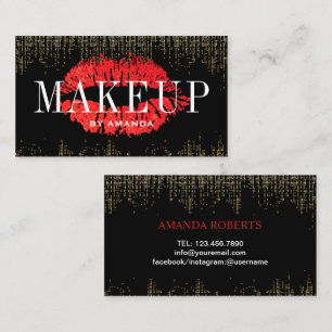 Red Lips Makeup Artist Moderne Gold Confetti Visitekaartje