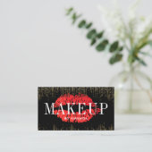 Red Lips Makeup Artist Moderne Gold Confetti Visitekaartje (Staand voorkant)