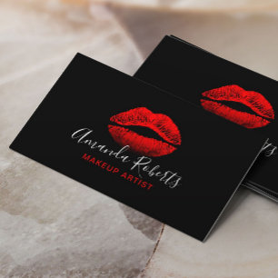 Red Lips Makeup Artist Plain Black Visitekaartje
