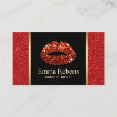 Red Lips Makeup Artist Trendy Red Glitter Salon Visitekaartje (Voorkant)