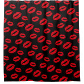 Red Lips Modern Kiss Pattern Trendy Black Douchegordijn (Voorkant)