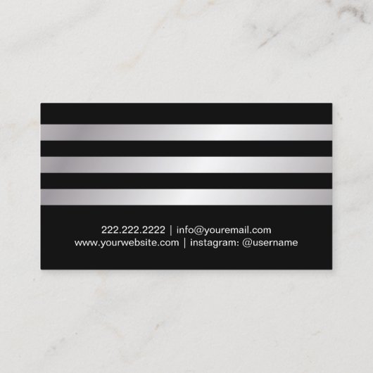 Red Lips Modern Silver Stripes Makeup Artist Visitekaartje (Achterkant)