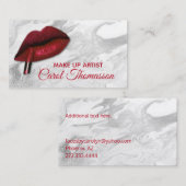 Red Lips op White Faux Marble Makeup Visitekaartje (Voorkant / Achterkant)
