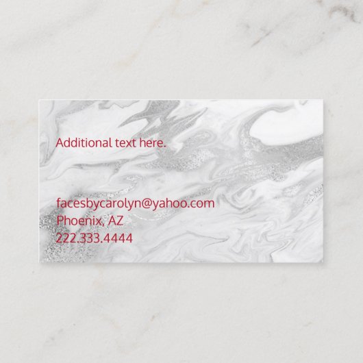 Red Lips op White Faux Marble Makeup Visitekaartje (Achterkant)