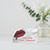 Red Lips op White Faux Marble Makeup Visitekaartje (Staand voorkant)