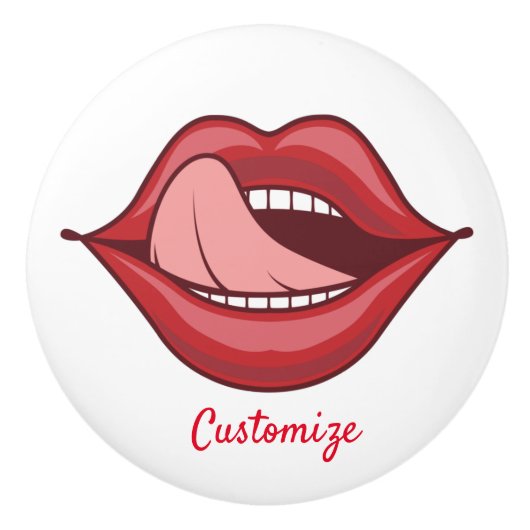 Red Lips Open Mouth Thunder_Cove Keramische Knop (Voorkant)