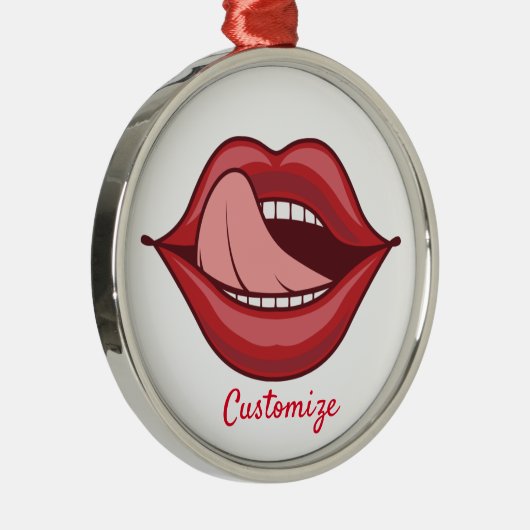 Red Lips Open Mouth Thunder_Cove Metalen Ornament (Rechts)
