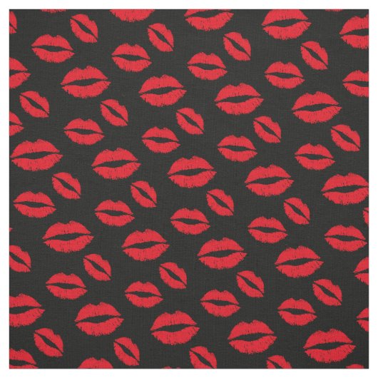 Red Lips Pattern Modern Black Stof (Swatch)