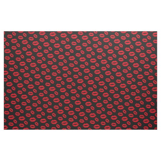 Red Lips Pattern Modern Black Stof (Fat Quarter)