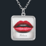 Red Lips Retro Beauty Stylish Monogram Name Zilver Vergulden Ketting<br><div class="desc">Red Lips Retro Beauty Stylish Monogram Name - Uniek en aangepast design voor u.</div>