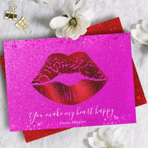 Red Lips Roze Glitter Mijn Heart Happy Valentijn Feestdagenkaart