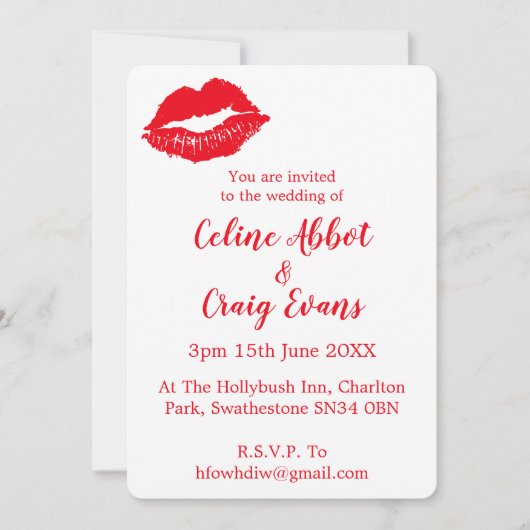 Red Lips Schattigee bruiloft Kaart (Voorkant)