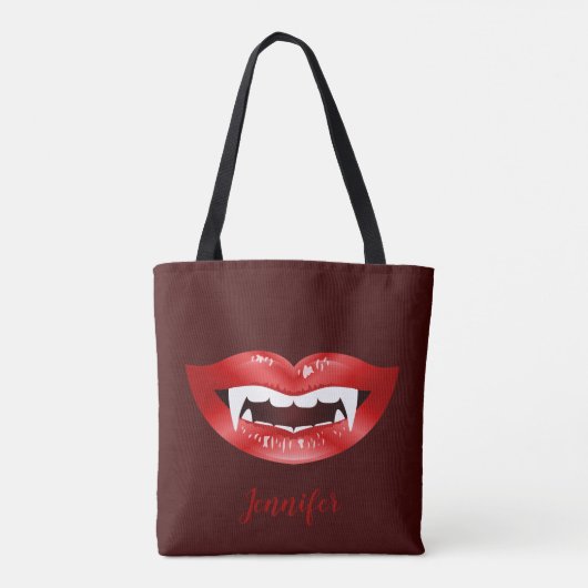 Red Lips Vampire Mouth Illustration and Custom Nam Tote Bag (Achterkant)
