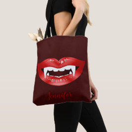 Red Lips Vampire Mouth Illustration and Custom Nam Tote Bag