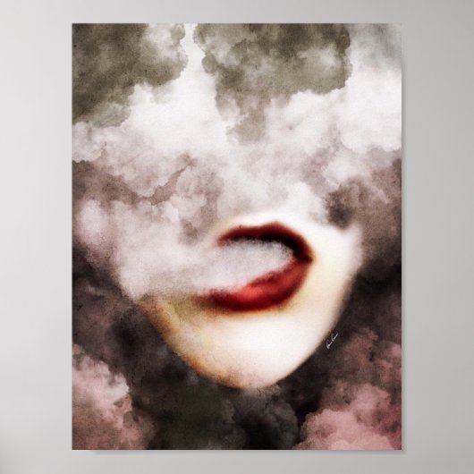 Red Lips Voman Smoke Art Poster (Voorkant)