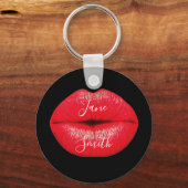 Red Lipstick big pop, gepersonaliseerde naam Sleutelhanger (Voorkant)