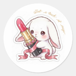 Red Lipstick Bunny - Kawaii Glamour Rabbit Art🐰 Ronde Sticker