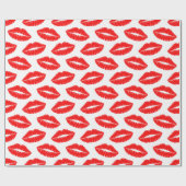 Red Lipstick Kiss Pattern Valentijn Wrapping Paper Cadeaupapier (Vlak)