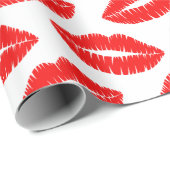 Red Lipstick Kiss Pattern Valentijn Wrapping Paper Cadeaupapier (Rol Hoek)