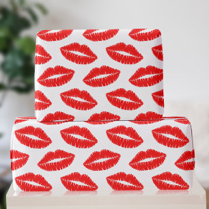 Red Lipstick Kiss Pattern Valentijn Wrapping Paper Cadeaupapier