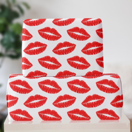 Red Lipstick Kiss Pattern Valentijn Wrapping Paper Cadeaupapier
