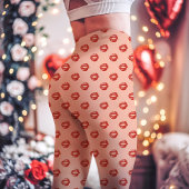 Red Lipstick Kiss Print Peach Leggings