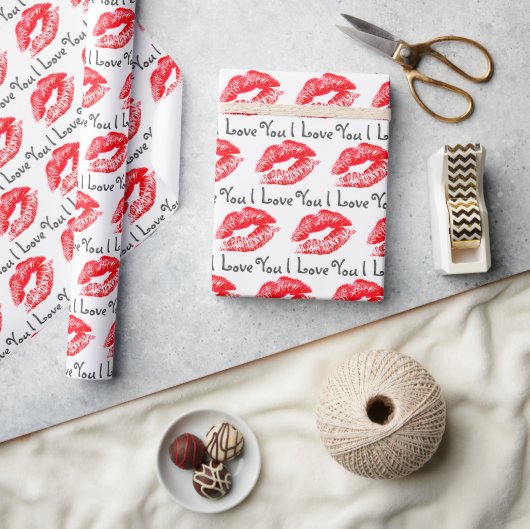 Red Lipstick Kisses en ik hou van je Cadeaupapier (Crafts)