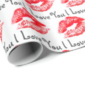 Red Lipstick Kisses en ik hou van je Cadeaupapier (Rol Hoek)