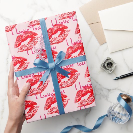 Red Lipstick Kisses ik hou van je Cadeaupapier (Geschenken)