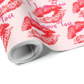 Red Lipstick Kisses ik hou van je Cadeaupapier (Rol Hoek)
