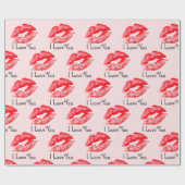 Red Lipstick Kisses ik hou van je Cadeaupapier (Vlak)