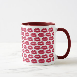 Red Lipstick Kisses Luscious Lips Coffee Mok Cup