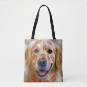 Red Lipstick Kisses On a Golden Retriever Tote Bag (Voorkant)