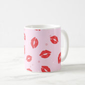 Red Lipstick Kisses op roze achtergrondpatroon Koffiemok (Voorkant rechts)