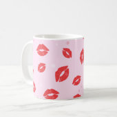 Red Lipstick Kisses op roze achtergrondpatroon Koffiemok (Voorkant links)