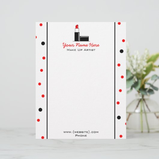 Red Lipstick Letterhead Custom Briefhoofd (Staand voorkant)